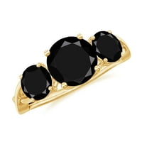 Pravi crni bombilni prsten za žene, tri kamenog prstena - decembar pingstone prsten, 14k žuto zlato,