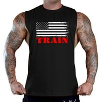 Muška vlaka Američka zastava TV TV Crna duboka rezana majica Cisterna s top srednje crne boje