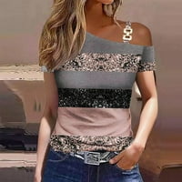 USMIXI ženski vrhovi seksi od ramena metalni remen izlazeći tuničke majice Summer casual marbled print