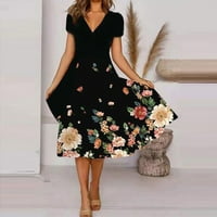 Haljina za žene, modni ženski leptir rukav casual labava haljina cvjetna sitnica haljina kaki 5xl