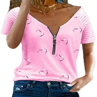 Sanviglor Women na vrhu majica kratkih rukava za srce Tine majica modna bluza Dnevno Pink XL