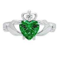 1.06ct Heart Cut zeleni simulirani smaragd 14k bijelo zlato graviranje izjava godišnjica angažmana vjenčanog