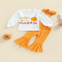 Wassery Toddler Baby Girl Halloween Odjeća za odjeću Modni slovo Pumpkin dugi rukavi Pulover na vrhu + plamene hlače + padne odjeće za glavu 1-6t