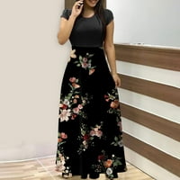 Ležerne haljine za žene Preppy Style Floral Maxi Jesenski poslovni haljini crne