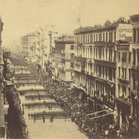 Marchers u Lincolnu svujoršku pogrebnu povolnu postupu koja se odvijao na Broadwayu daleko od gledatelja ca. 1865. Istorija