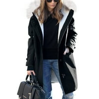 Ženska jakna s dugim dugim kapuljačom pune boje, pune boje dugih rukava sa dugim rukavima srednje i
