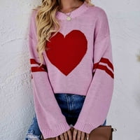 WHLBF Plus džemperi veličine za žene, ženski labavi okrugli vrat pulover ljubav dugi rukavi