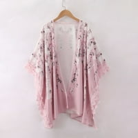 HFYIHGF Ženski zvonik Kimono Cardigani Ljetni trendy cvjetni print cvjetni čipka Crochet Otvori prednji