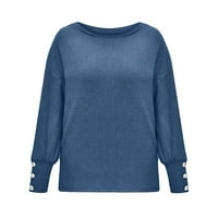 Modne žene Čvrsti džemper vrhovi luk ovratnik čvrste dugmad dugih rukava Pleteni džemper topli elegantan